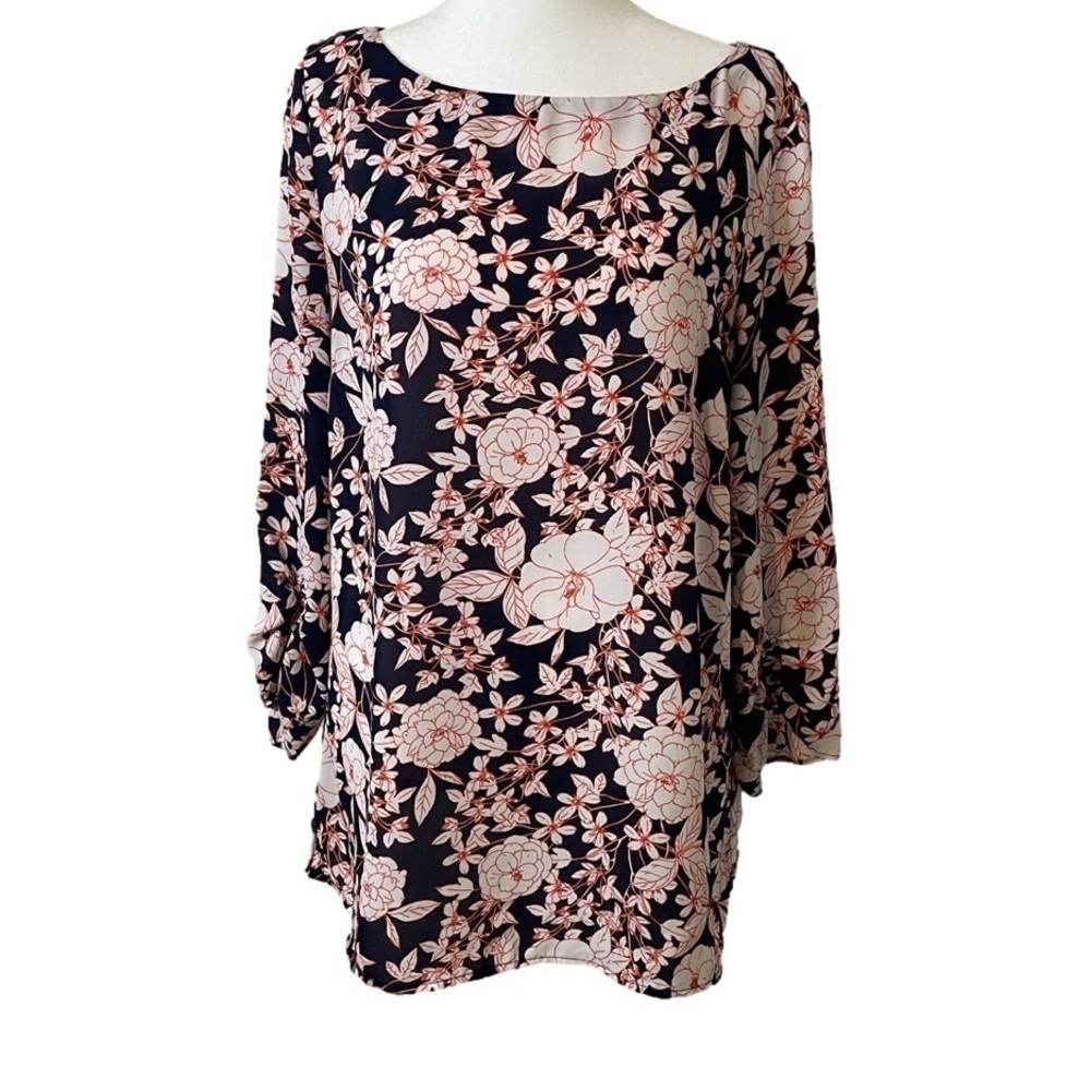 Banana Republic Long-Sleeved Floral Tunic Navy Sz Medium
